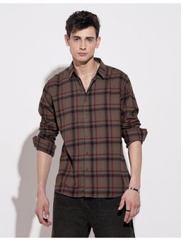 SHOWOFF - Men Checked Brown Regular Fit Shirt