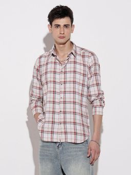 SHOWOFF - Men Checked Beige Regular Fit Shirt