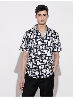 SHOWOFF - Men Abstract Navy Blue Regular Fit Shirt