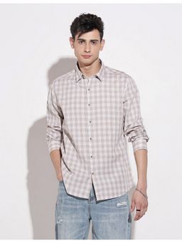 SHOWOFF - Men Checked Beige Regular Fit Shirt