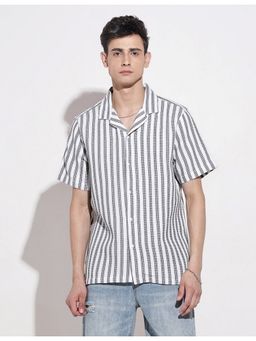 SHOWOFF - Men Striped White Regular Fit Cuban Collar Shirt