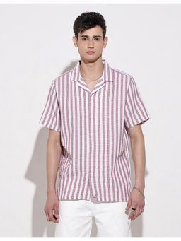 SHOWOFF - Men Striped Pink Regular Fit Cuban Collar Shirt