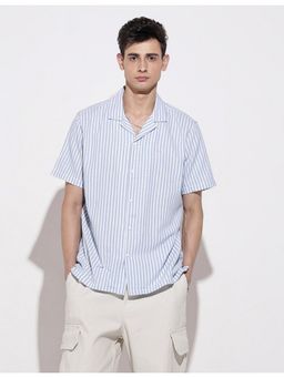 SHOWOFF - Men Striped Blue Regular Fit Cuban Collar Shirt