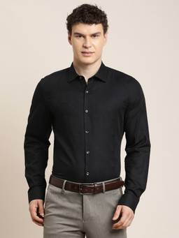 Turtle - Men Pure Cotton Slim Fit Jacquard Black Party Shirt