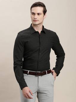 Turtle - Men Pure Cotton Slim Fit Jacquard Black Party Shirt