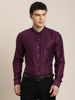Turtle - Men Pure Cotton Slim Fit Printed Purple Party Shirt