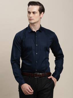 Turtle - Men Giza Cotton Slim Fit Checkered Blue Party Shirt