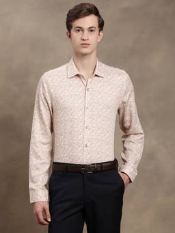 Turtle - Men Cotton Tencel Slim Fit Printed Pink Party Shirt