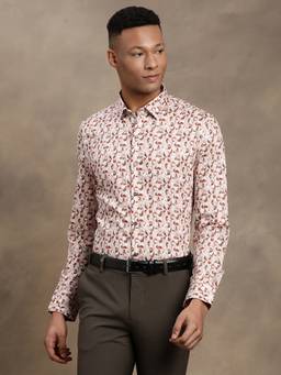 Turtle - Men Pure Cotton Slim Fit Printed Beige Party Shirt