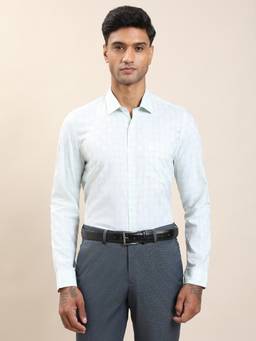 Turtle - Men Pure Cotton Slim Fit Checkered Light Blue Formal Shirt