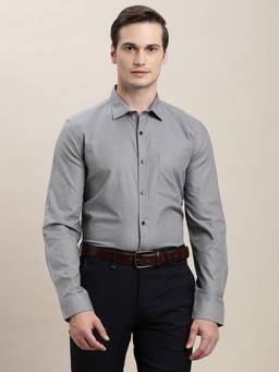 Turtle - Men Pure Cotton Slim Fit Self Design Grey Formal Shirt