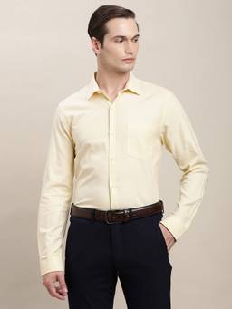 Turtle - Men Pure Cotton Slim Fit Self Design Yellow Formal Shirt