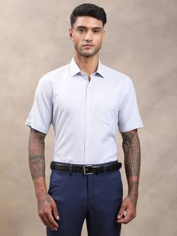 Turtle - Men Pure Cotton Slim Fit Self Design Light Blue Formal Shirt