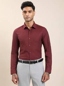 Turtle - Men Pure Cotton Slim Fit Self Design Maroon Formal Shirt