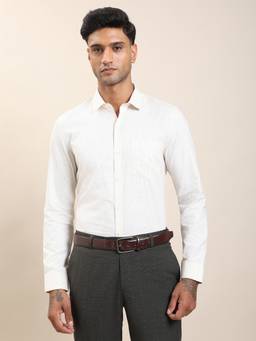 Turtle - Men Pure Cotton Slim Fit Self Design Off White Formal Shirt