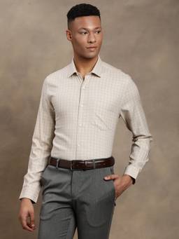 Turtle - Men Pure Cotton Slim Fit Checkered Brown Formal Shirt