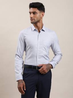 Turtle - Men Pure Cotton Slim Fit Checkered Blue Formal Shirt