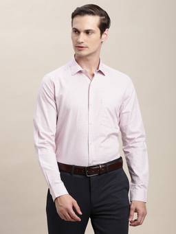 Turtle - Men Pure Cotton Slim Fit Checkered Pink Formal Shirt