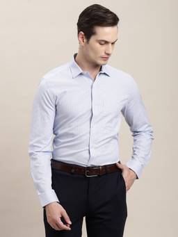 Turtle - Men Pure Cotton Slim Fit Checkered Light Blue Formal Shirt