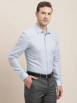 Turtle - Men Pure Cotton Slim Fit Printed Light Blue Formal Shirt
