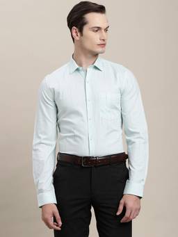 Turtle - Men Giza Cotton Slim Fit Checkered Sea Green Formal Shirt
