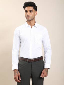 Turtle - Men Pure Cotton Slim Fit Printed White Formal Shirt