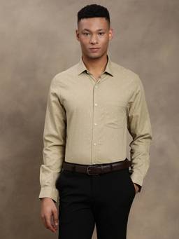Turtle - Men Pure Cotton Slim Fit Printed Brown Formal Shirt