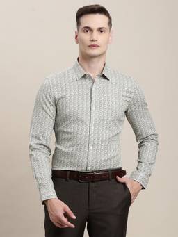 Turtle - Men Pure Cotton Slim Fit Printed Grey Formal Shirt