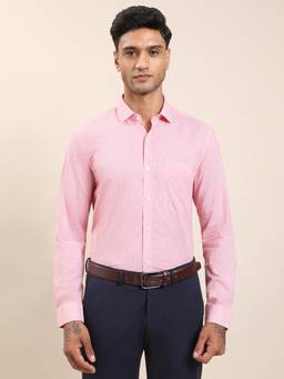 Turtle - Men Cotton Modal Slim Fit Printed Pink Formal Shirt