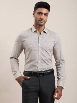 Turtle - Men Cotton Modal Slim Fit Printed Grey Formal Shirt