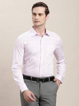 Turtle - Men Pure Cotton Slim Fit Self Design Light Pink Formal Shirt