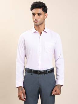 Turtle - Men Pure Cotton Slim Fit Self Design Light Pink Formal Shirt