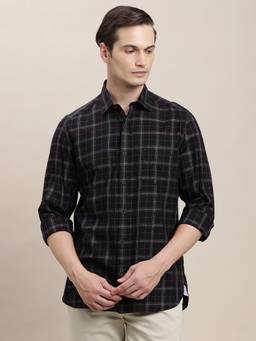 Turtle - Men Pure Cotton Regular Fit Checkered Black Casual Shirt