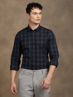 Turtle - Men Pure Cotton Slim Fit Checkered Blue Casual Shirt