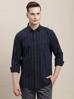 Turtle - Men Pure Cotton Regular Stripes Blue Casual Shirt