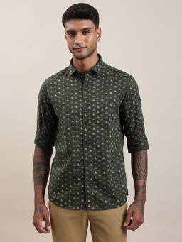 Turtle - Men Pure Cotton Regular Printed Green Casual Shirt