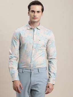 Turtle - Men Pure Cotton Slim Fit Printed Pink Casual Shirt