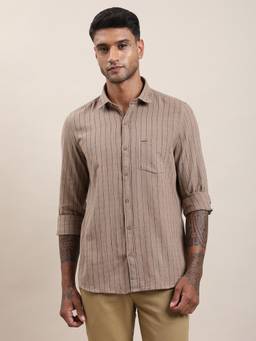 Turtle - Men Handwoven Regular Stripes Brown Casual Shirt