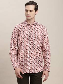 Turtle - Men Cotton Tencel Regular Digital Print Pink Casual Shirt
