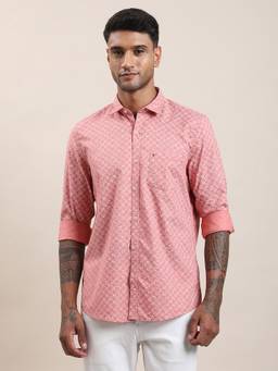 Turtle - Men Pure Cotton Regular Printed Pink Casual Shirt