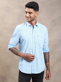 Turtle - Men Pure Cotton Regular Printed Sky Blue Casual Shirt
