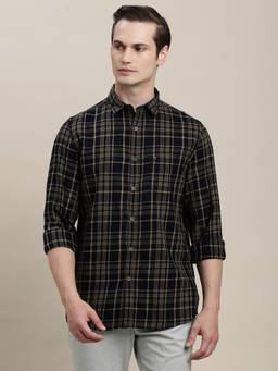 Turtle - Men 100% Cotton Indigo Regular Checkered Black Denim Shirt