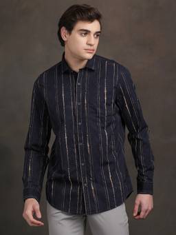 Turtle - Men Pure Cotton Regular Stripes Blue Casual Shirt