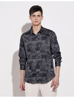 SHOWOFF - Men Abstract Navy Blue Regular Fit Shirt