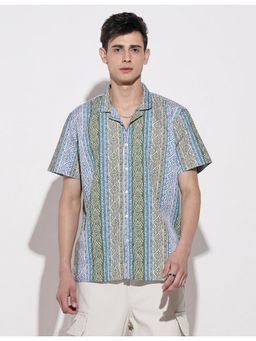 SHOWOFF - Men Abstract Blue Regular Fit Cuban Collar Shirt