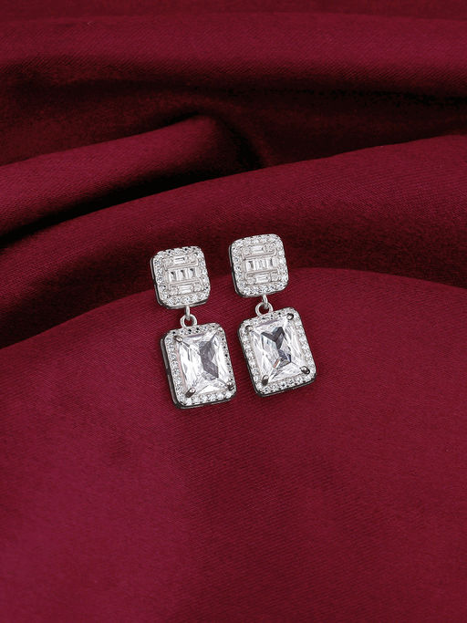 GIVA Sterling Silver Zircon Bold Baguette Earrings For Women(One Size)