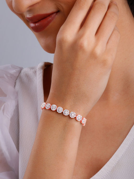 GIVA Sterling Silver Anushka Sharma Rose Gold Studded Flower Bracelet(ADJUSTABLE)