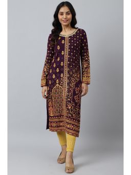 Aurelia - Purple Statement Printed Winter Kurta