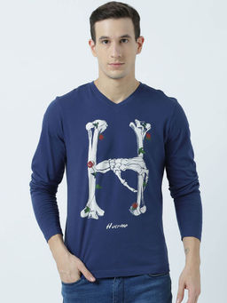 Huetrap - Mens Launch Navy Full Sleeves V Neck T-shirt