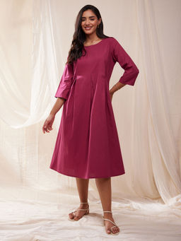 Pink Fort - Solid A-Line Dress- Pink